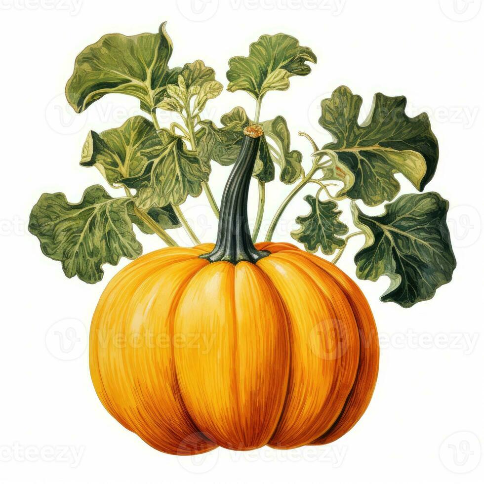 pumpkin detailed watercolor painting fruit vegetable clipart botanical realistic illustration photo