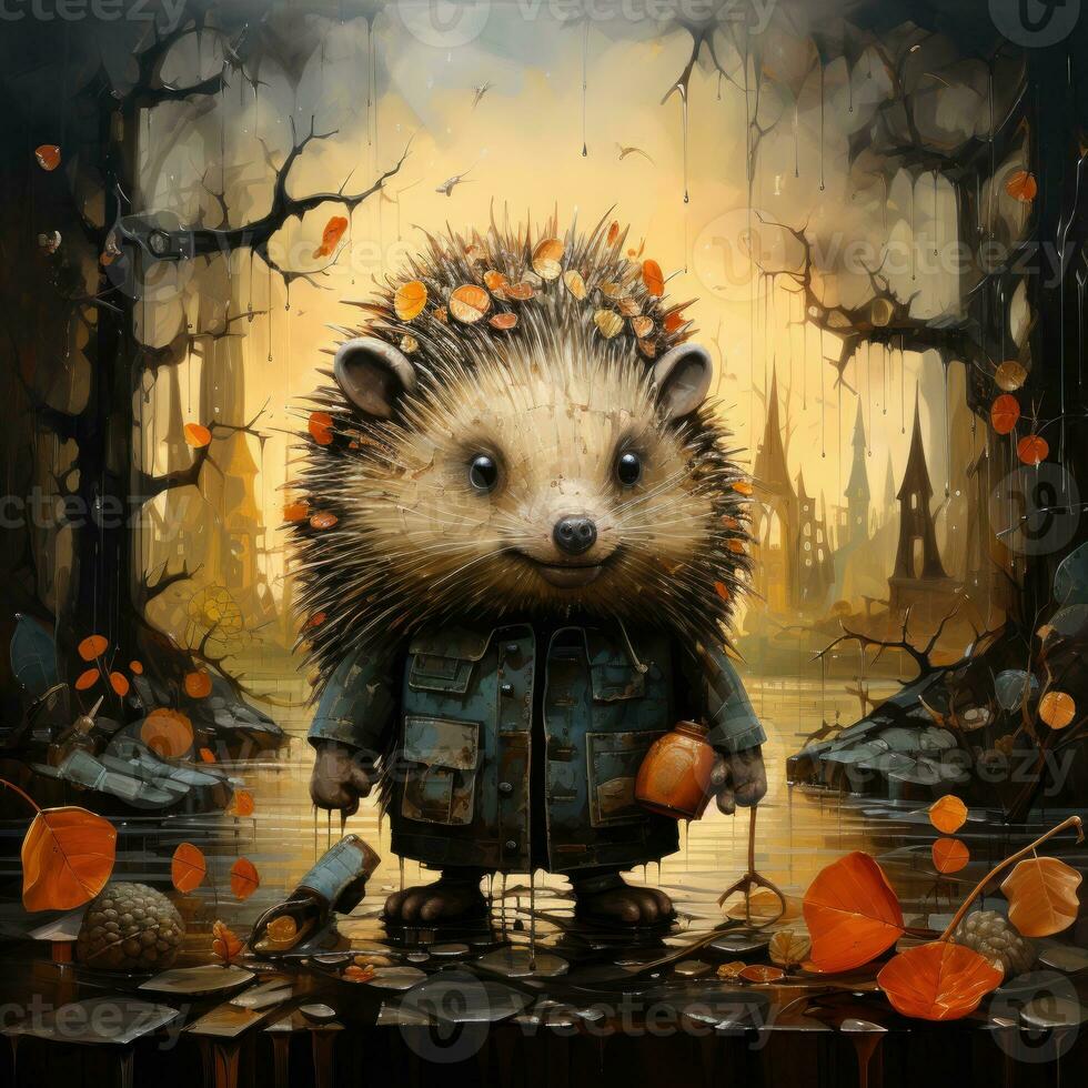 hedgehog mysterious fantasy dark illustration creepy painting magic drawing book artwork photo