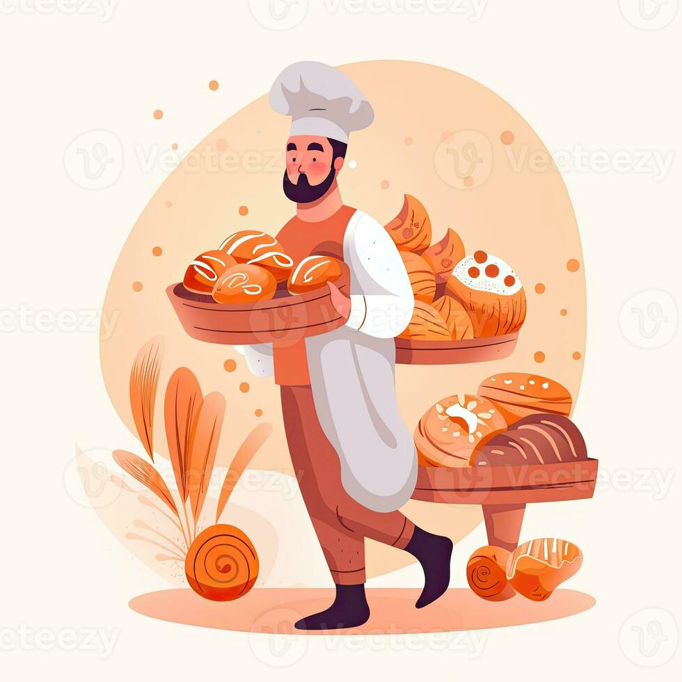 confectioner baker flat vector clipart illustration website style profession job isolated work photo