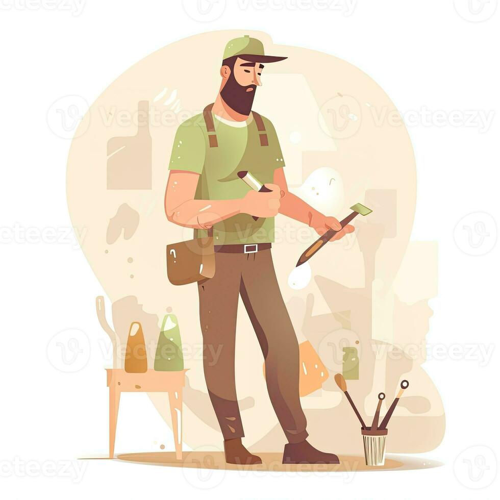 repairman technician flat vector clipart illustration website style profession job isolated photo