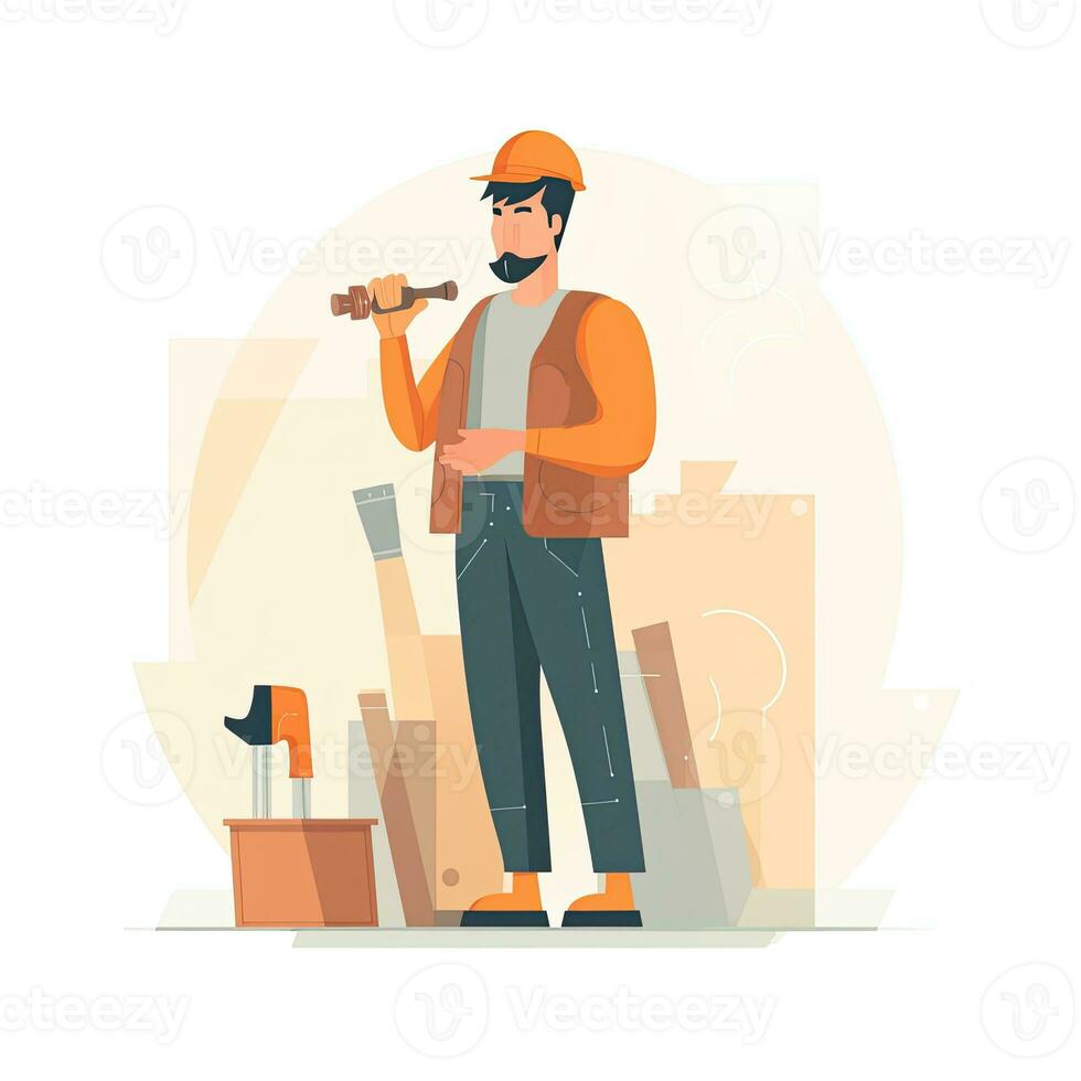 repairman technician flat vector clipart illustration website style profession job isolated photo