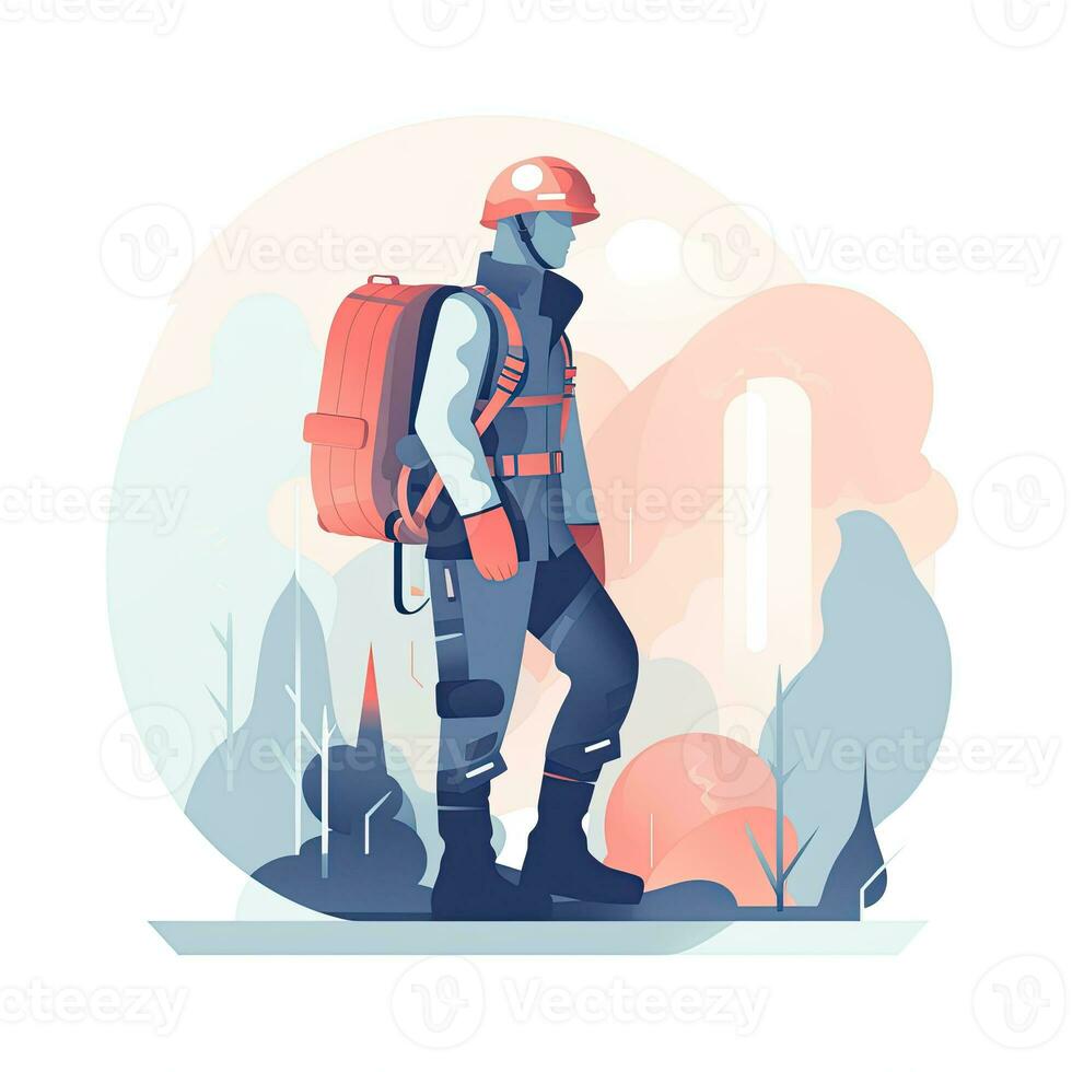 firefighter flat vector clipart illustration website style profession job isolated collection photo