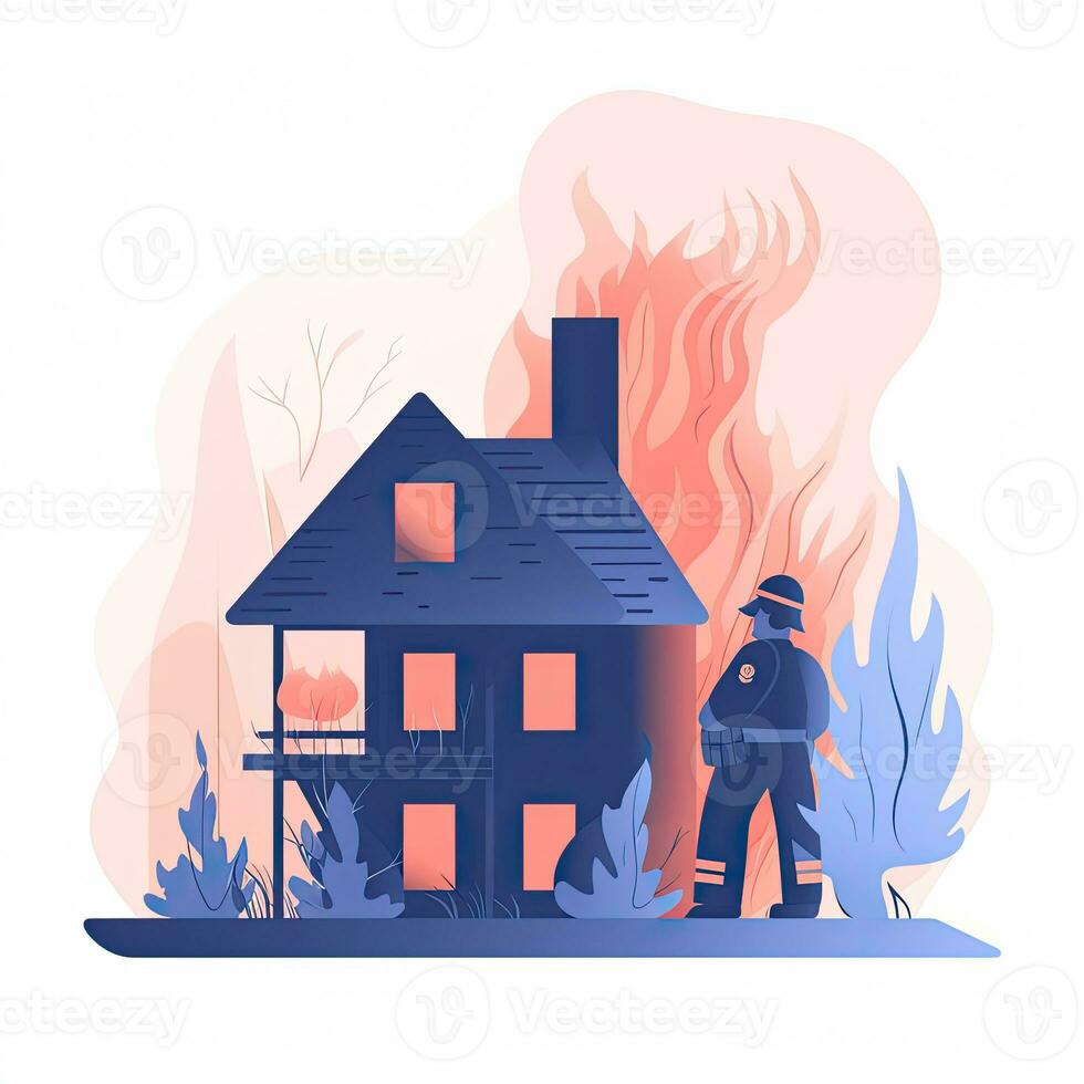 firefighter flat vector clipart illustration website style profession job isolated collection photo