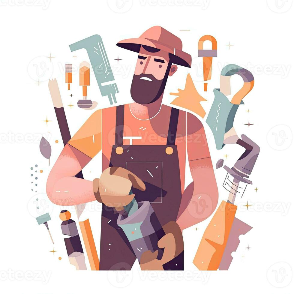 workman builder flat vector clipart illustration website style profession job isolated photo