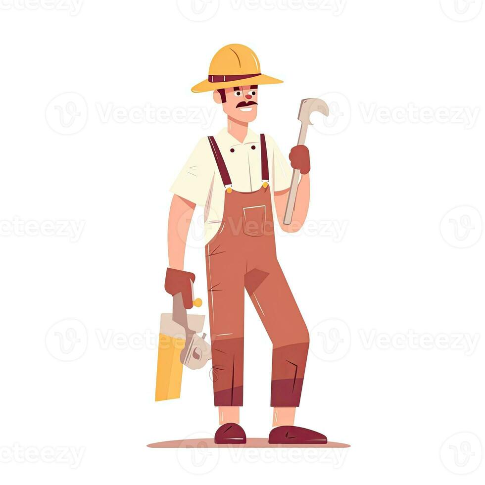 workman builder flat vector clipart illustration website style profession job isolated photo