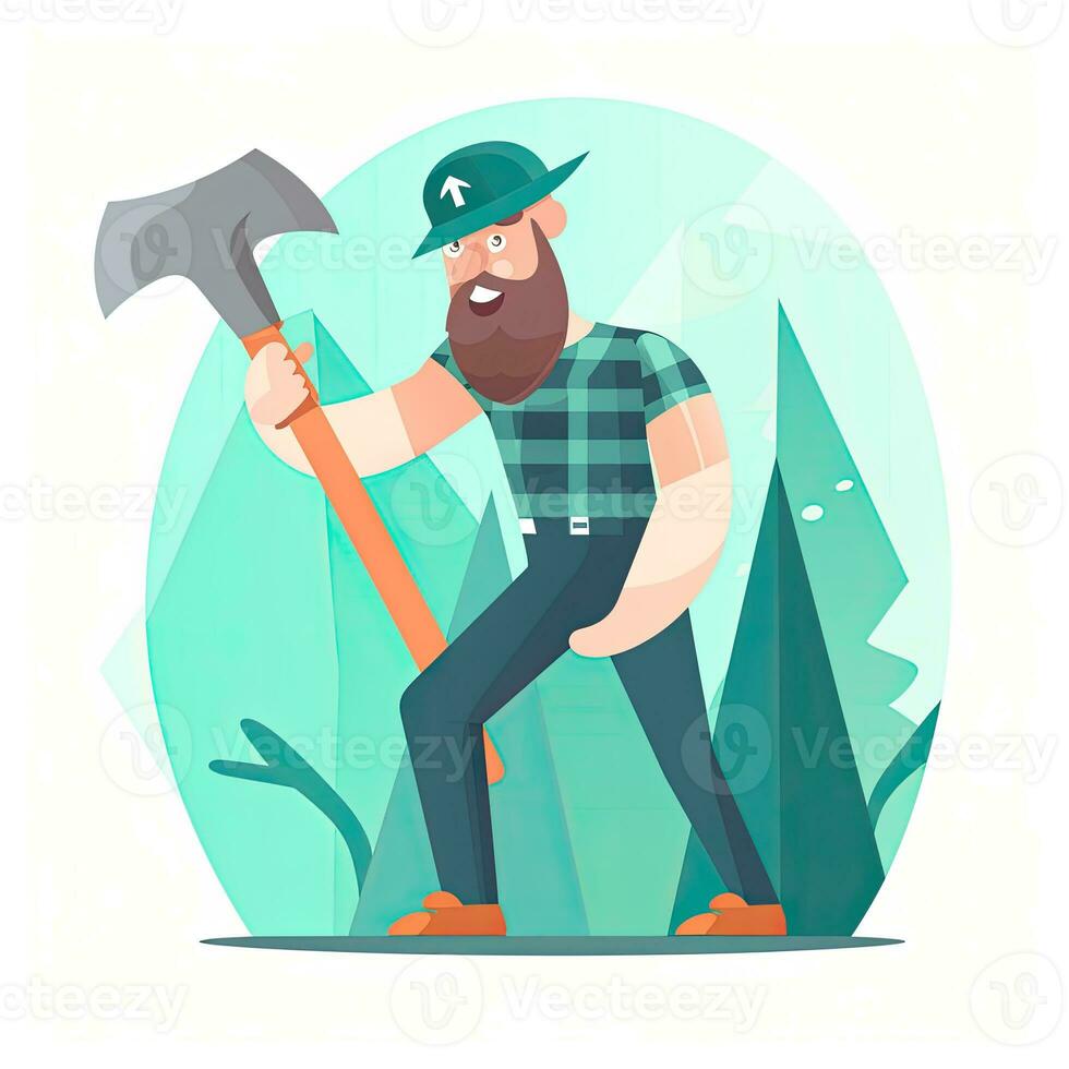 worker lumber flat vector clipart illustration website style profession job isolated collection photo