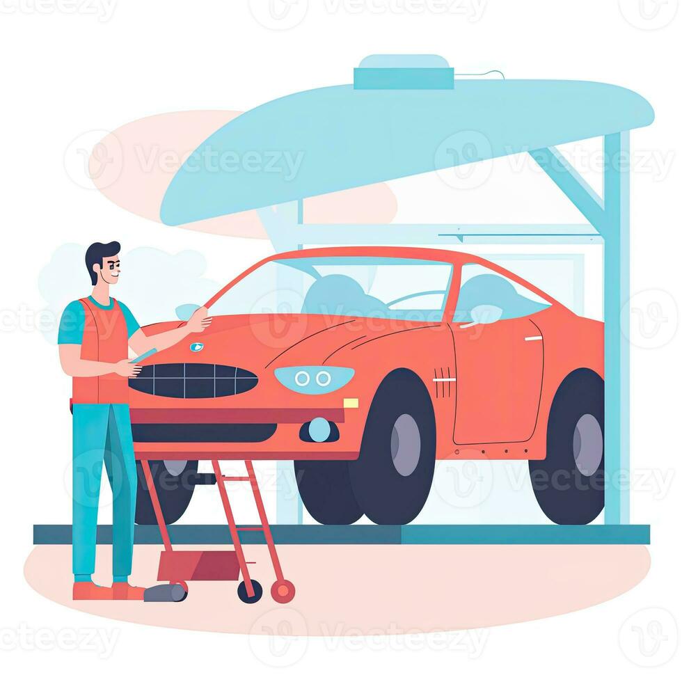 car maintenance flat vector clipart illustration website style profession job isolated collection photo