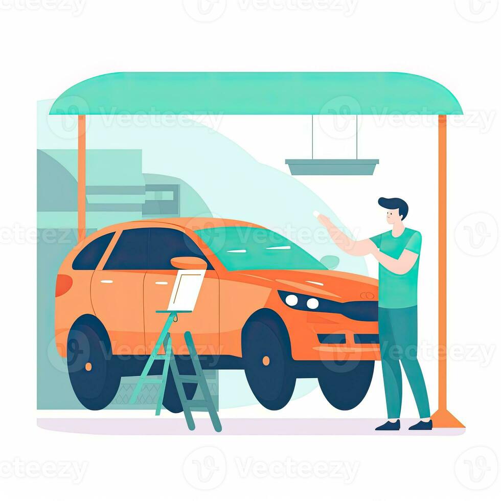 car maintenance flat vector clipart illustration website style profession job isolated collection photo
