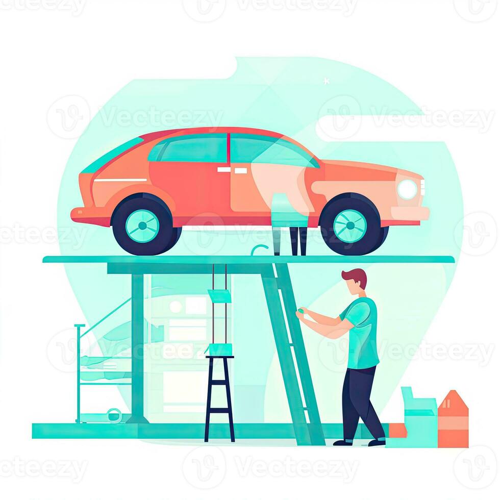 car maintenance flat vector clipart illustration website style profession job isolated collection photo