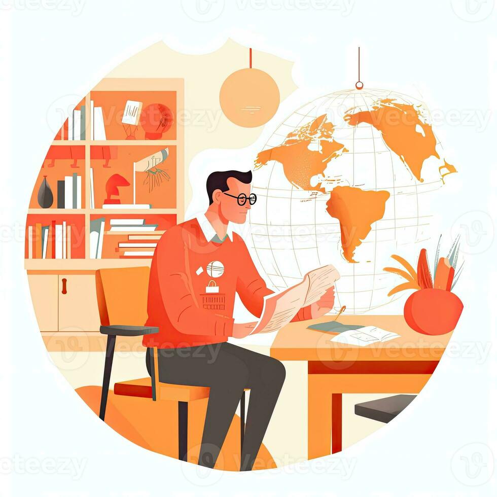 school teacher flat vector clipart illustration website style profession job isolated collection photo