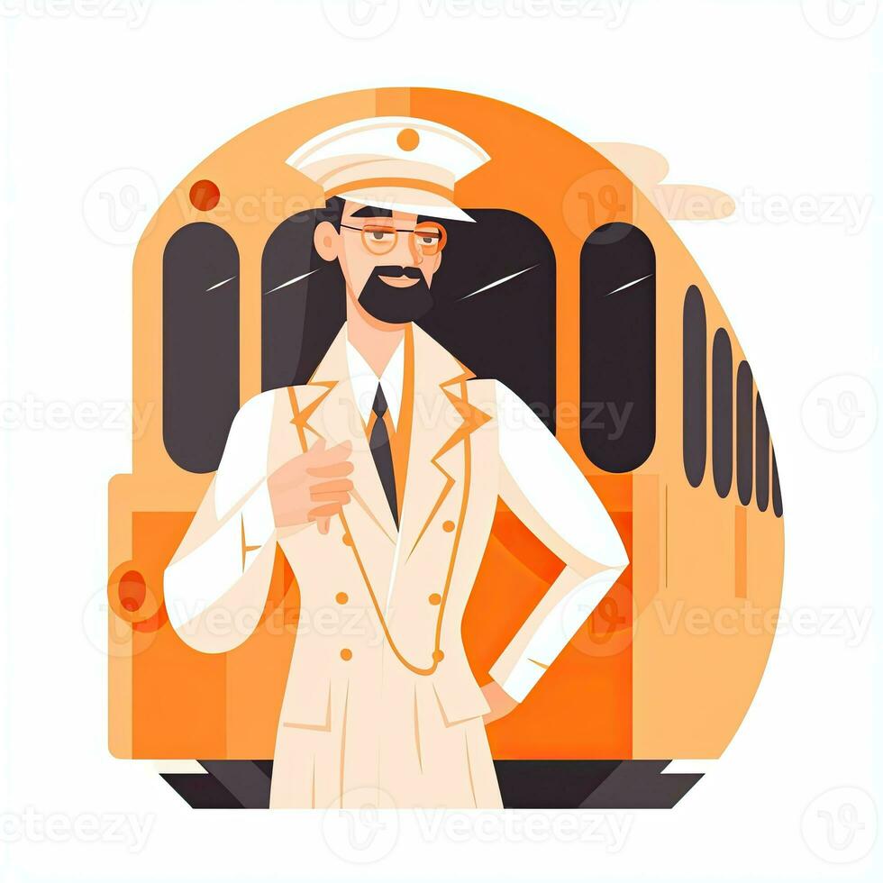 train driver flat vector clipart illustration website style profession job isolated collection photo