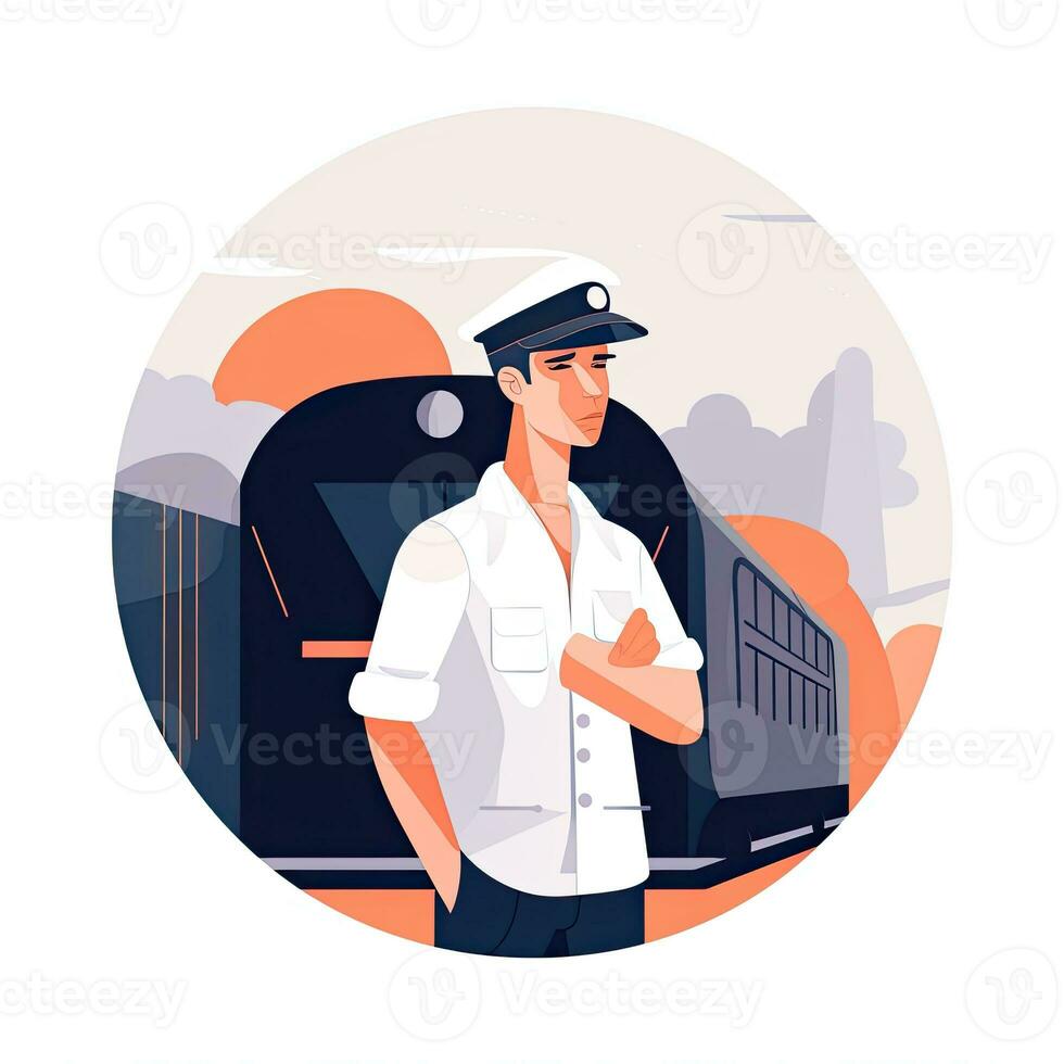 train driver flat vector clipart illustration website style profession job isolated collection photo