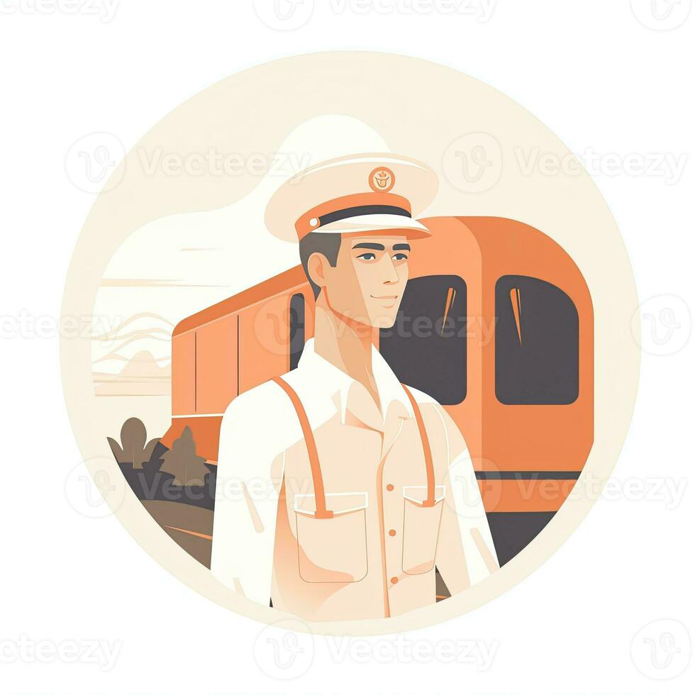 train driver flat vector clipart illustration website style profession job isolated collection photo