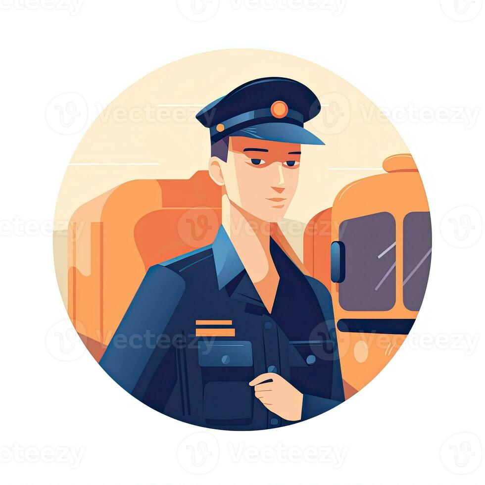 train driver flat vector clipart illustration website style profession job isolated collection photo