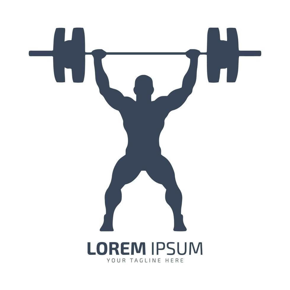 Minimal and abstract logo of gym vector man icon fitness silhouette isolated template design gym club up the dumbbell