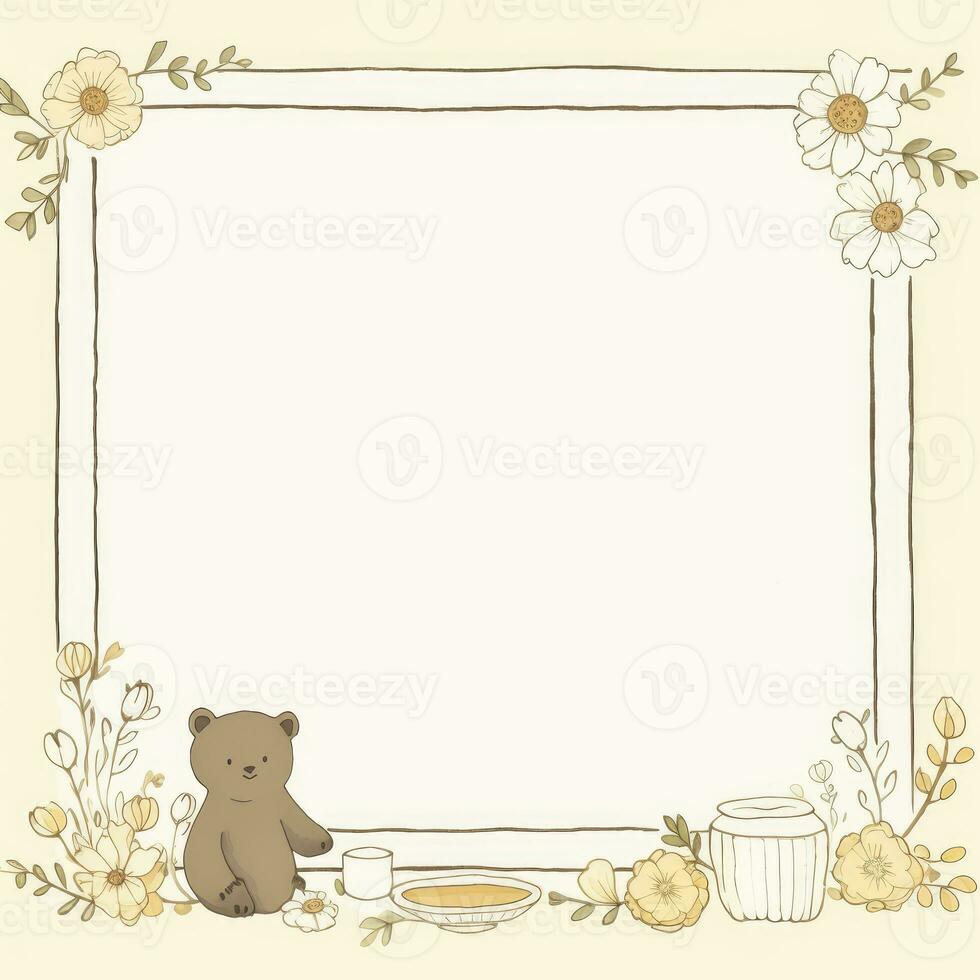 teddy bear gentle scrapbooking pastel border frame pattern weeding child post card print retro photo