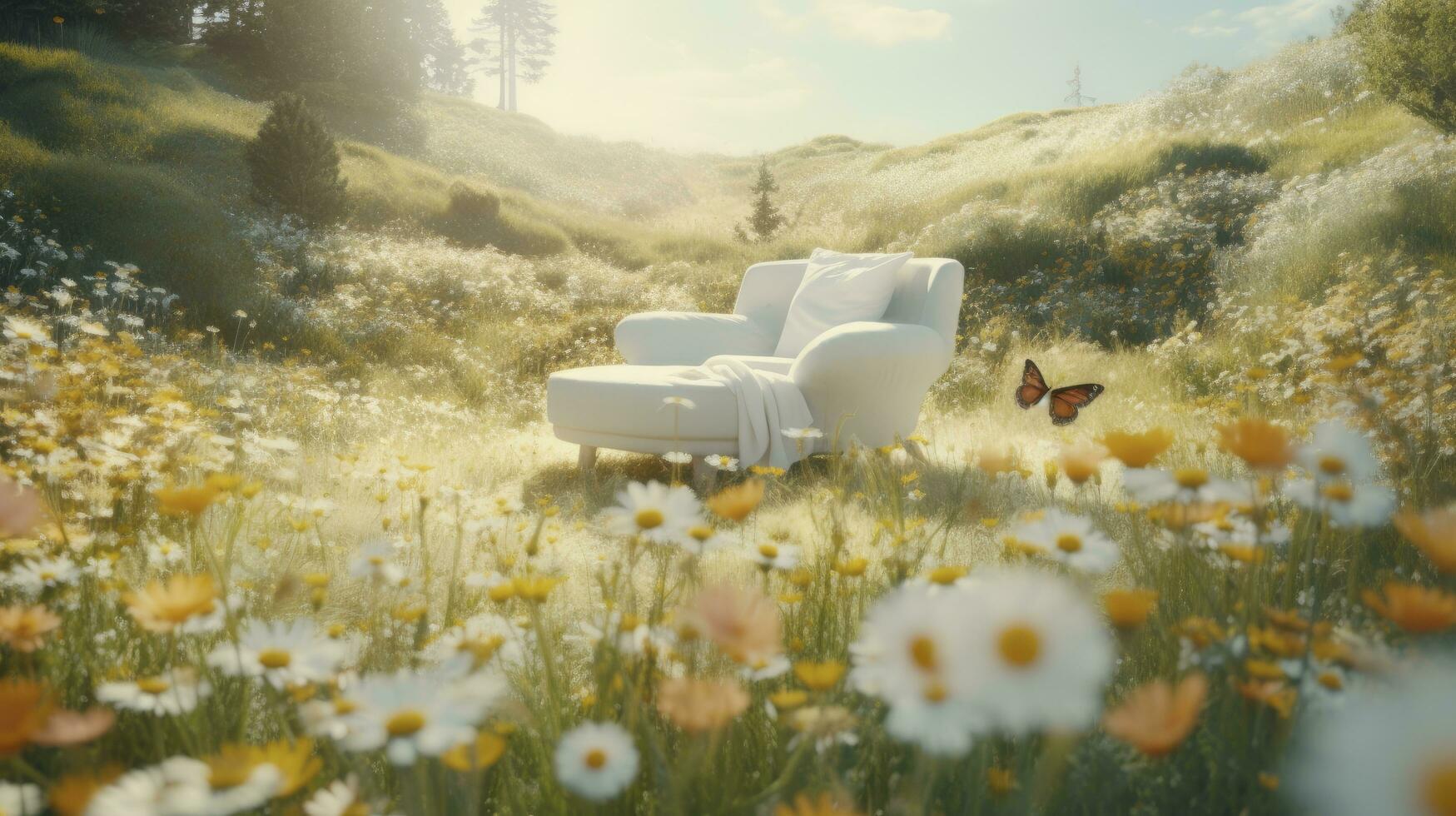 bed in the field relaxation pillow coverlet flowers place dream soft cover photo bedroom air zen