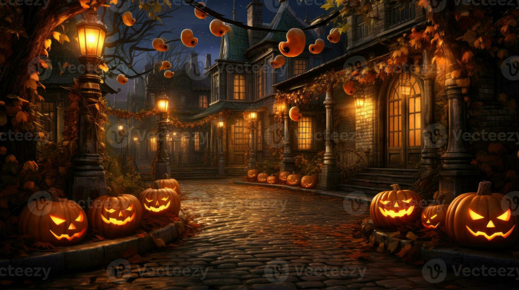 Halloween wallpaper castle spooky mystery scary illustration artwork night moon pumpkin photo