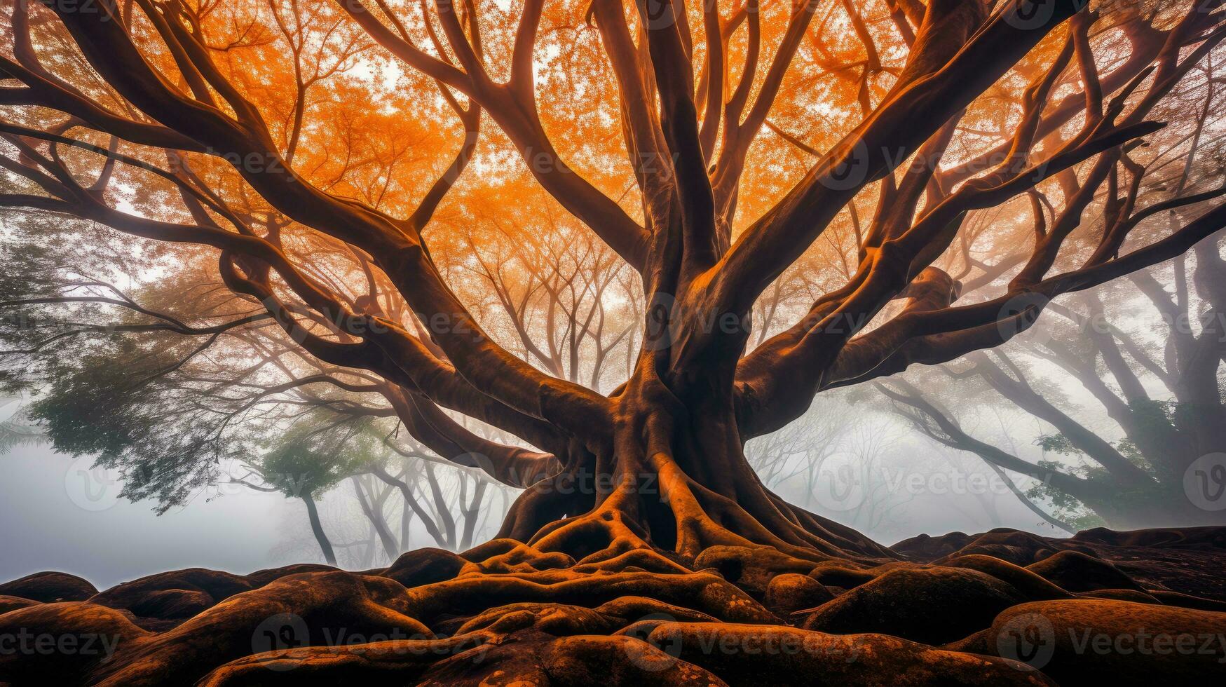 big tree fog moody rain peaceful landscape freedom scene beautiful nature wallpaper photo
