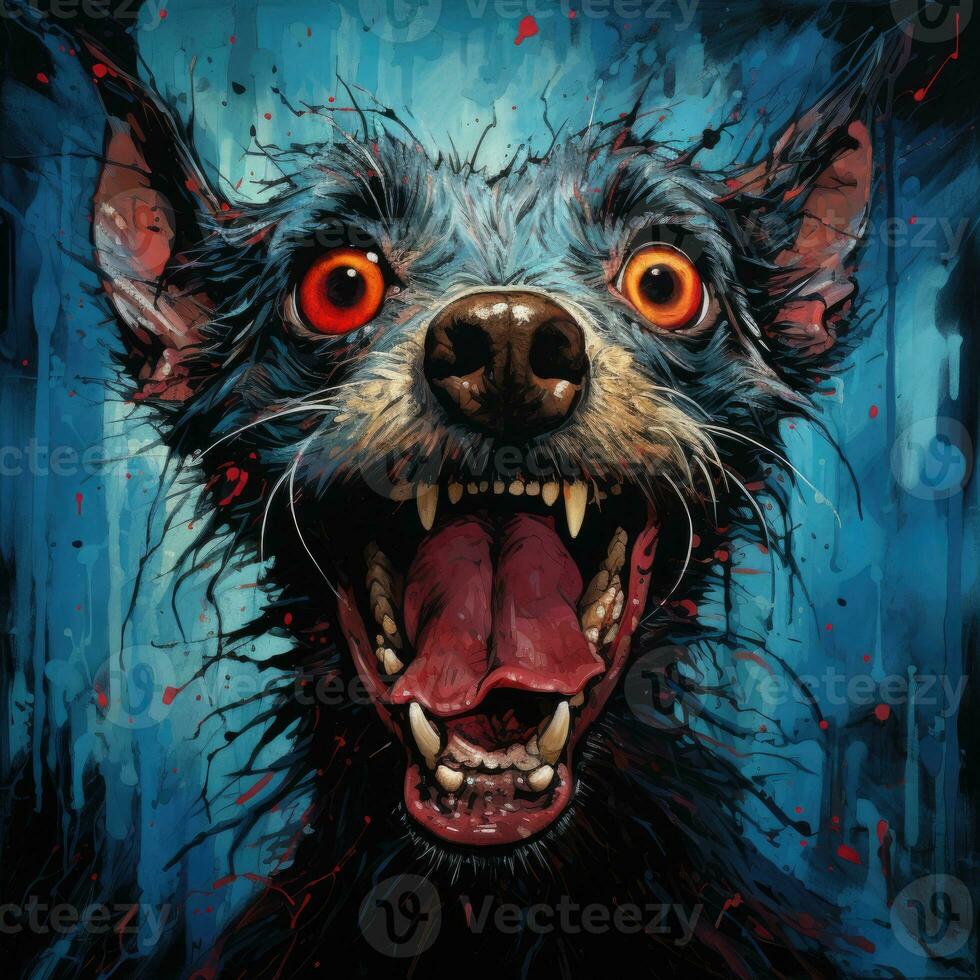 crazy barking dog furious mad portrait expressive illustration artwork oil painted sketch tattoo photo