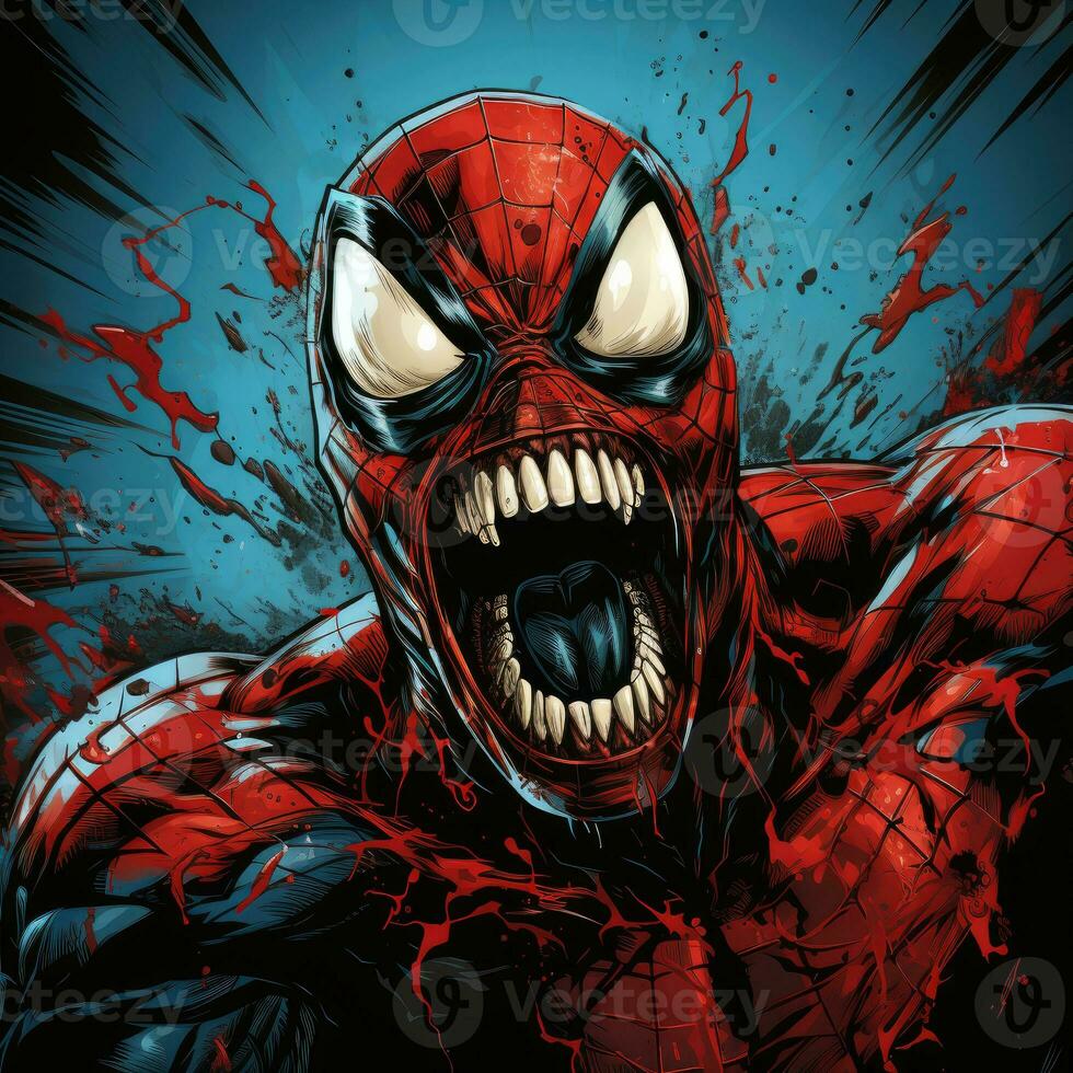 crazy spider man furious mad portrait expressive illustration artwork oil painted sketch tattoo photo