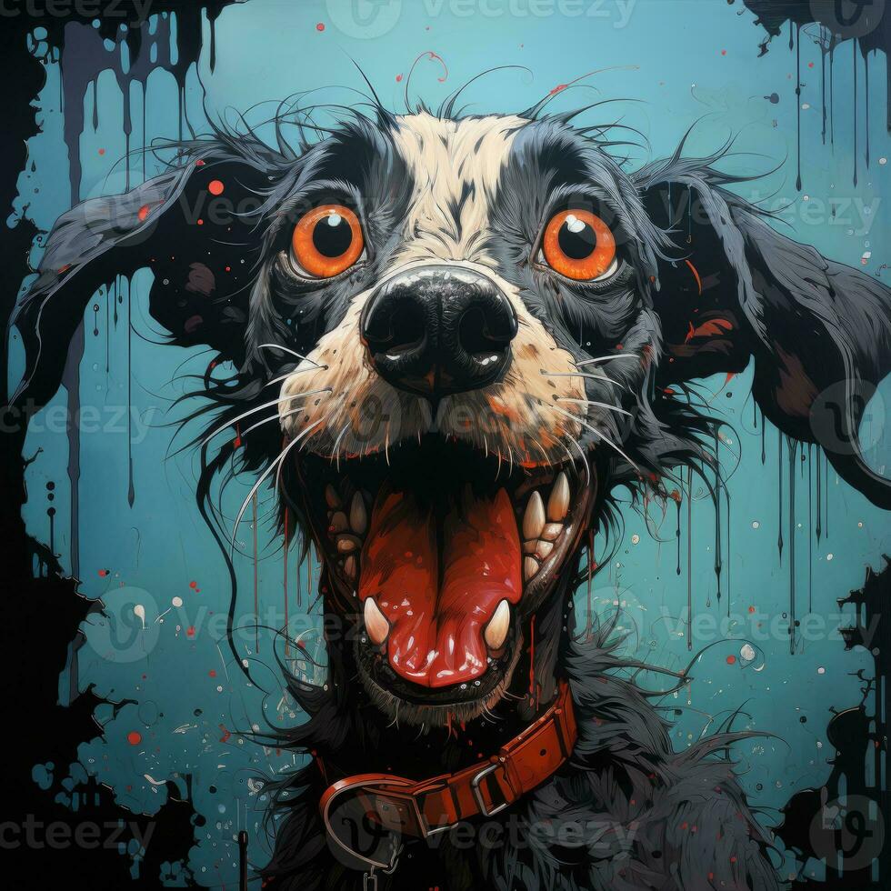 crazy barking dog furious mad portrait expressive illustration artwork oil painted sketch tattoo photo