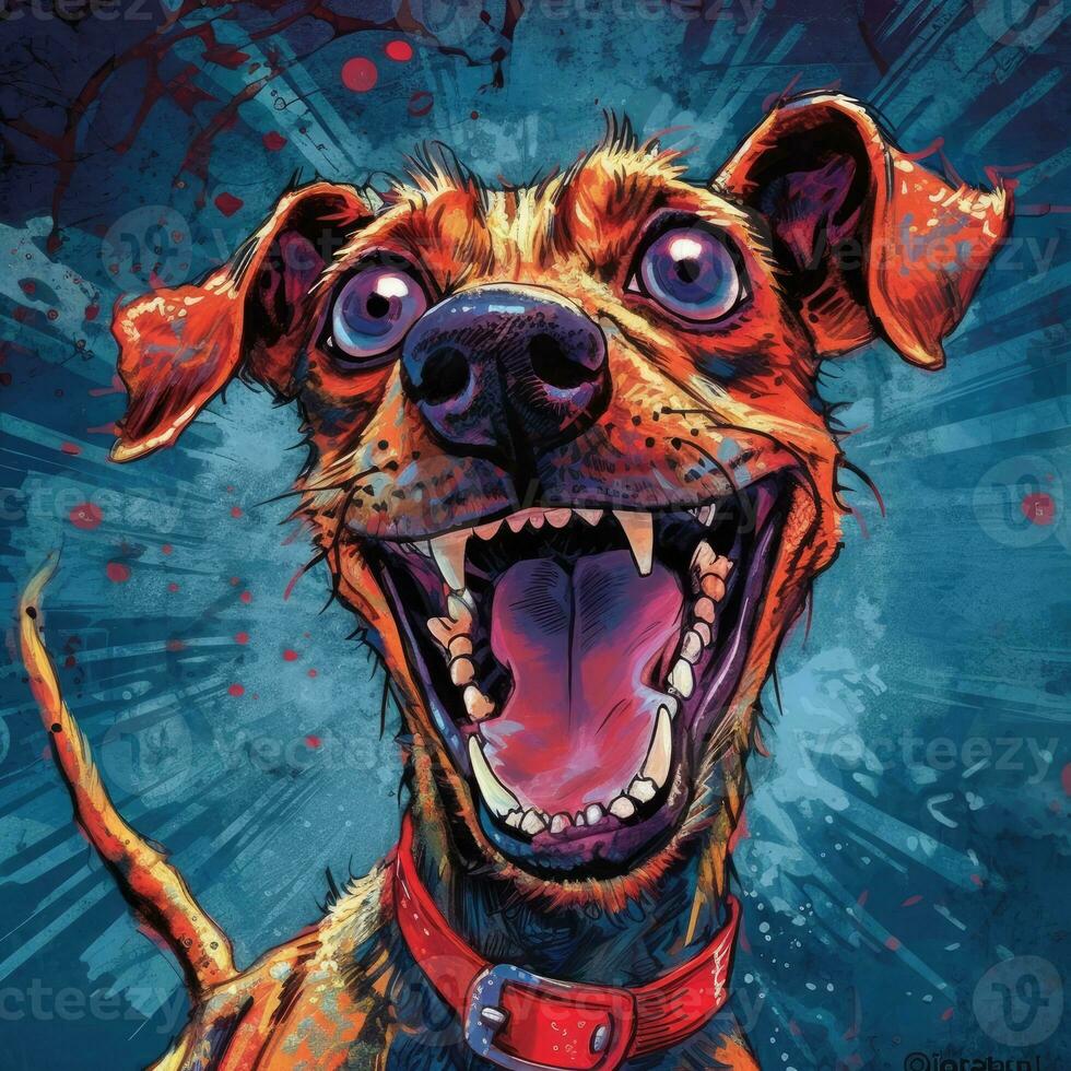 loco ladrido perro furioso enojado retrato expresivo ilustración obra de arte petróleo pintado bosquejo tatuaje foto