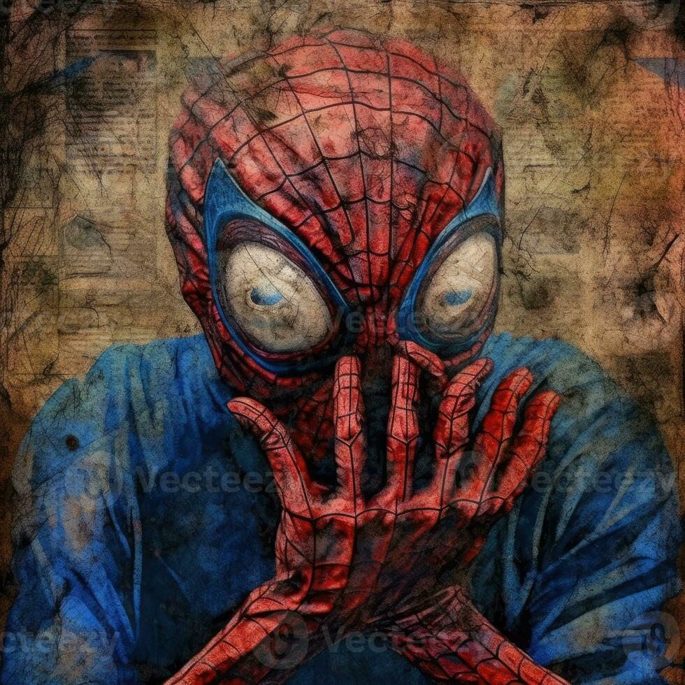 crazy spider man furious mad portrait expressive illustration artwork oil painted sketch tattoo photo