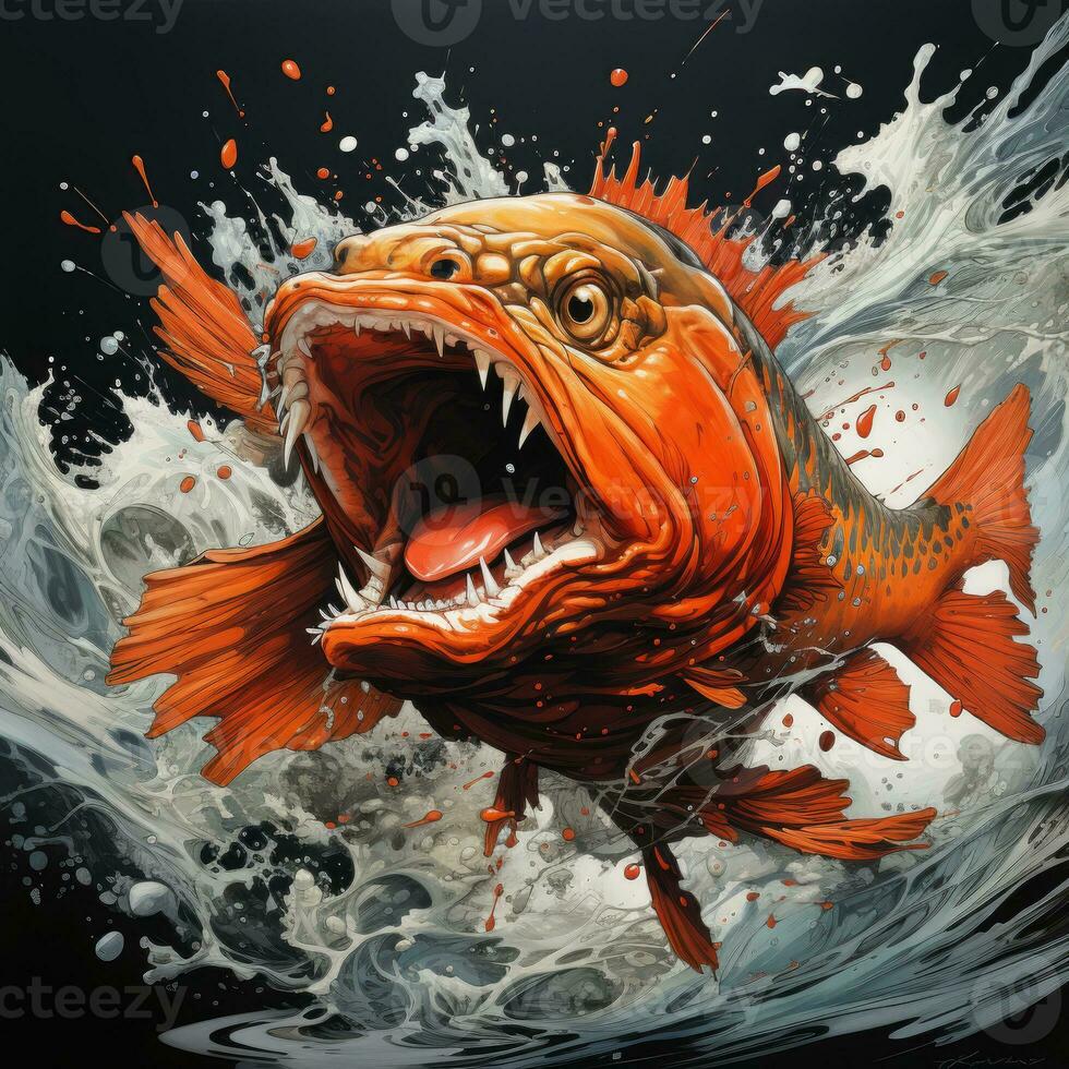 crazy fish angry furious mad portrait expressive illustration artwork oil painted sketch tattoo photo