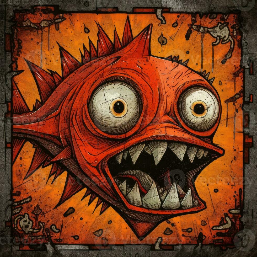 crazy fish angry furious mad portrait expressive illustration artwork oil painted sketch tattoo photo