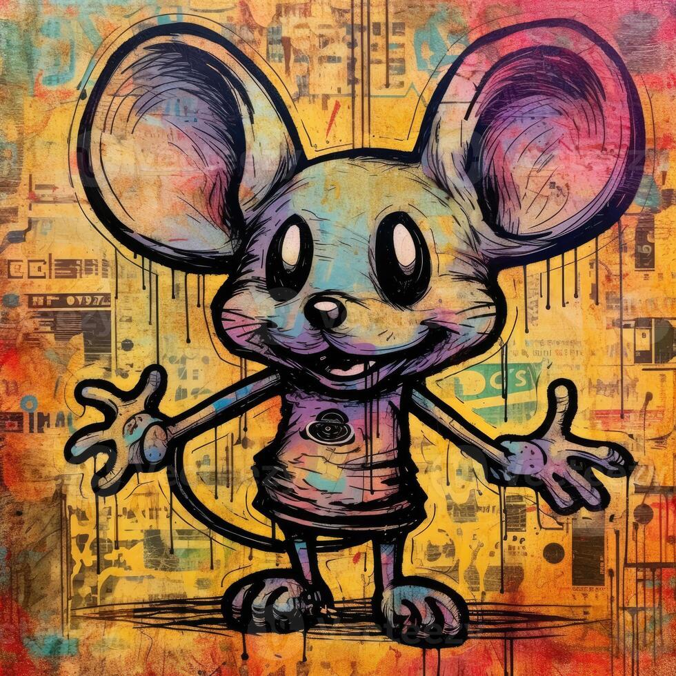 crazy mouse DJ furious mad portrait expressive illustration artwork oil painted sketch tattoo photo