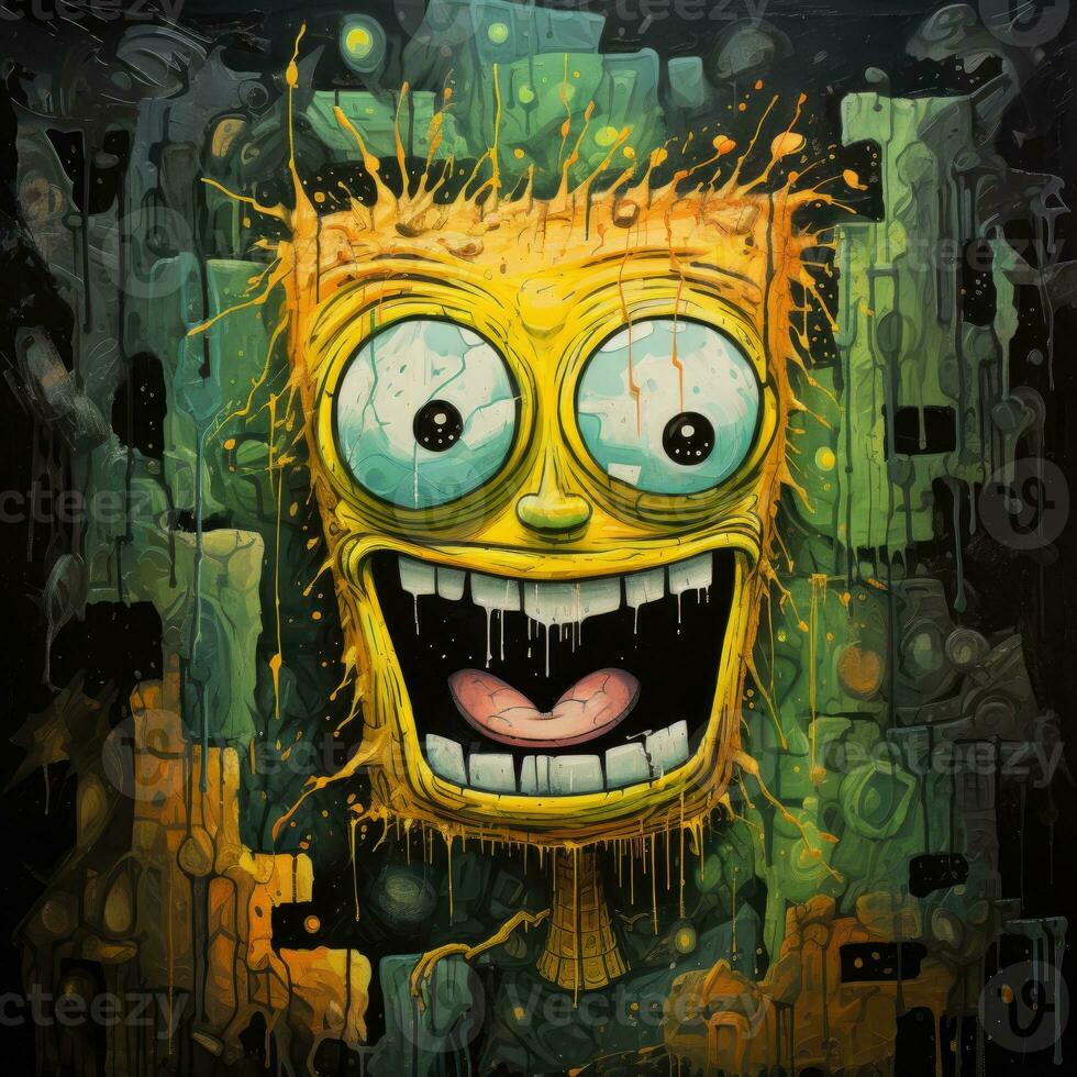 crazy Sponge bob furious mad portrait expressive illustration artwork oil painted sketch tattoo photo