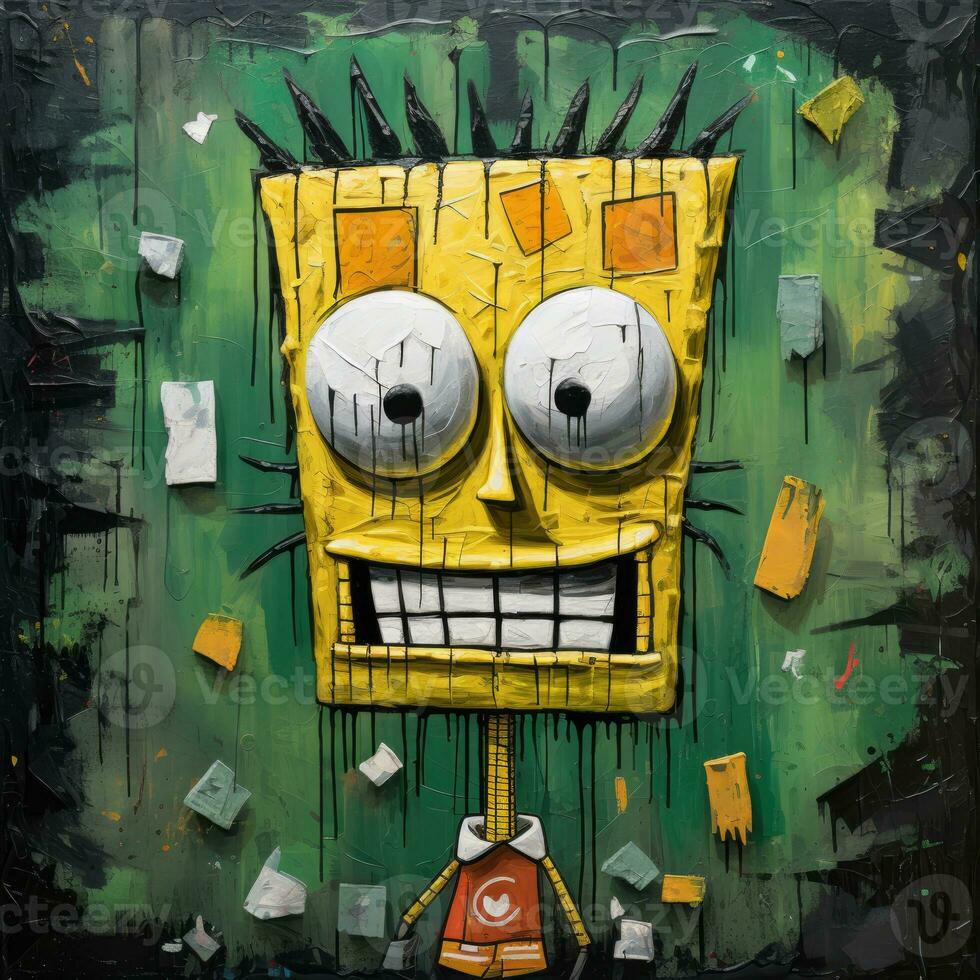 crazy Sponge bob furious mad portrait expressive illustration artwork oil painted sketch tattoo photo