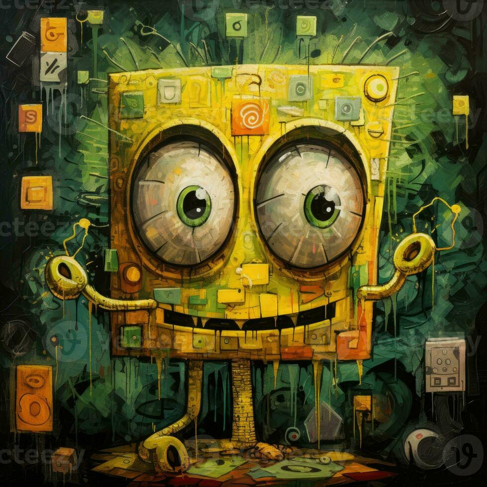 crazy Sponge bob furious mad portrait expressive illustration artwork oil painted sketch tattoo photo