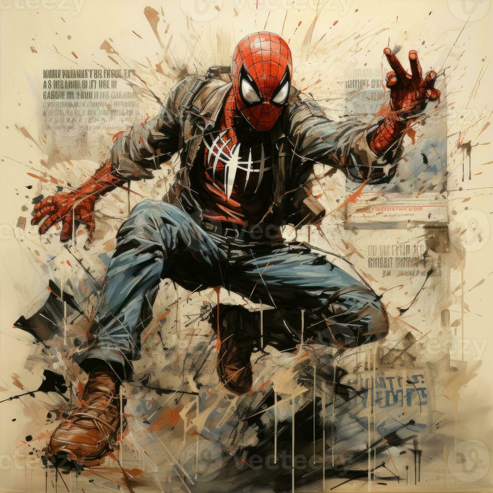 crazy spider man furious mad portrait expressive illustration artwork oil painted portrait sketch tattoo photo