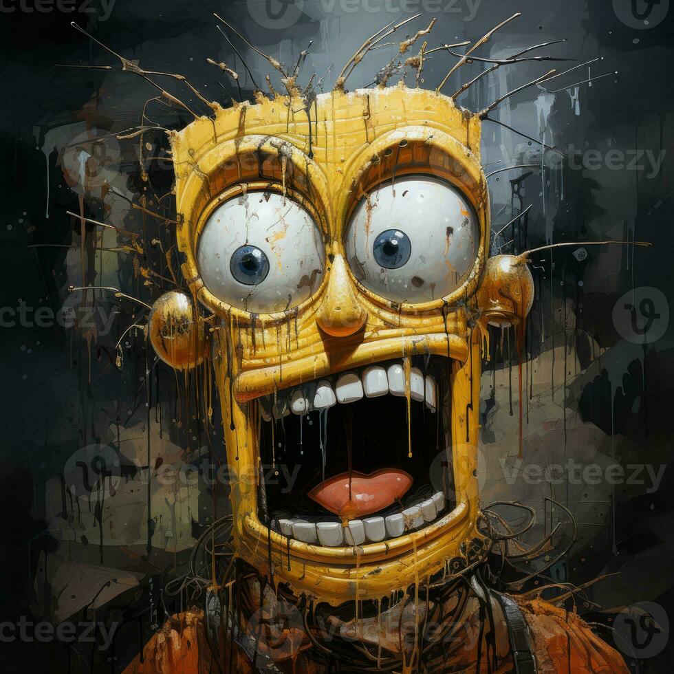 crazy Sponge bob furious mad portrait expressive illustration artwork oil painted sketch tattoo photo