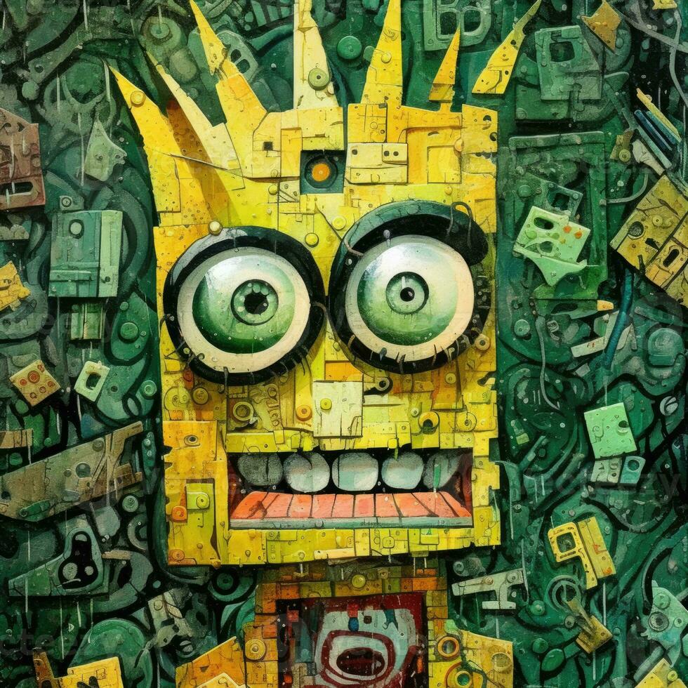 crazy Sponge bob furious mad portrait expressive illustration artwork oil painted sketch tattoo photo