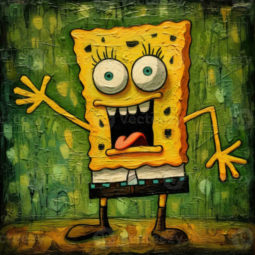 crazy Sponge bob furious mad portrait expressive illustration artwork oil painted sketch tattoo photo