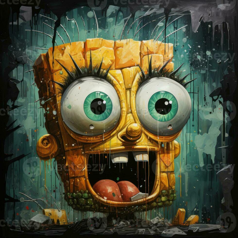 Sponge bob furious mad portrait expressive illustration artwork oil painted sketch tattoo photo