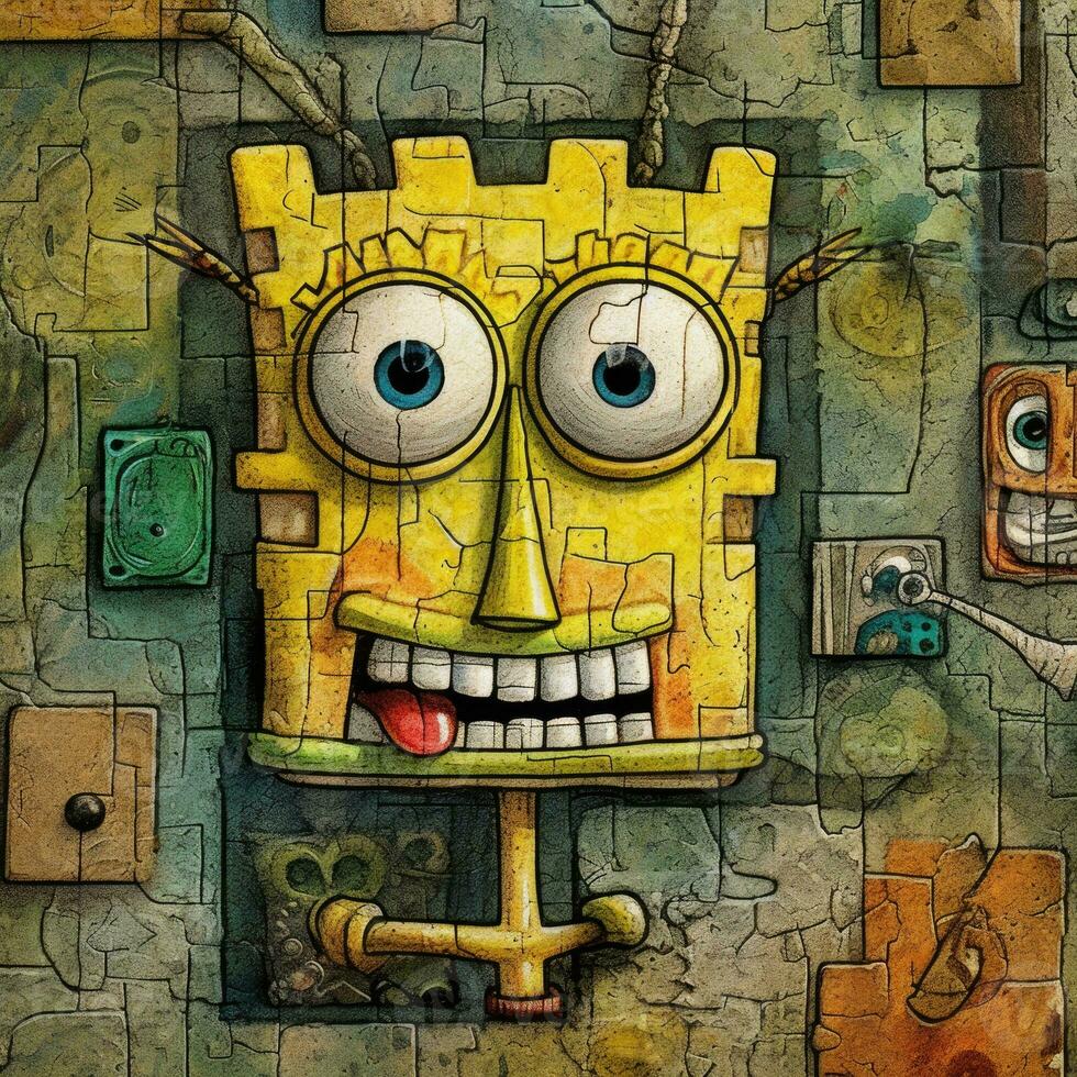 Sponge bob furious mad portrait expressive illustration artwork oil painted sketch tattoo photo