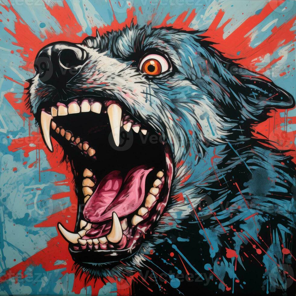 crazy barking dog furious mad portrait expressive illustration artwork oil painted sketch tattoo photo