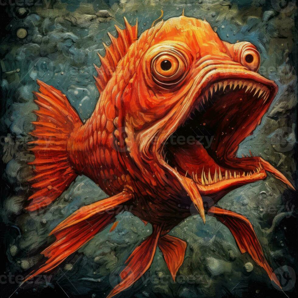 crazy fish angry furious mad portrait expressive illustration artwork oil painted sketch tattoo photo