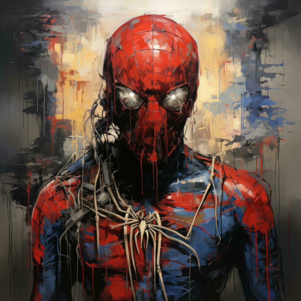 crazy spider man furious mad portrait expressive illustration artwork oil painted portrait sketch tattoo photo