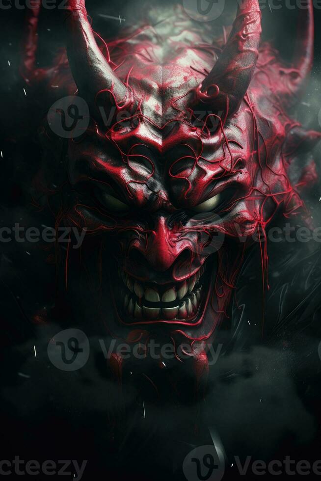 hannya máscara japonés teatro niebla nube tatuaje foto de miedo gritar demoníaco mal monstruo fumar