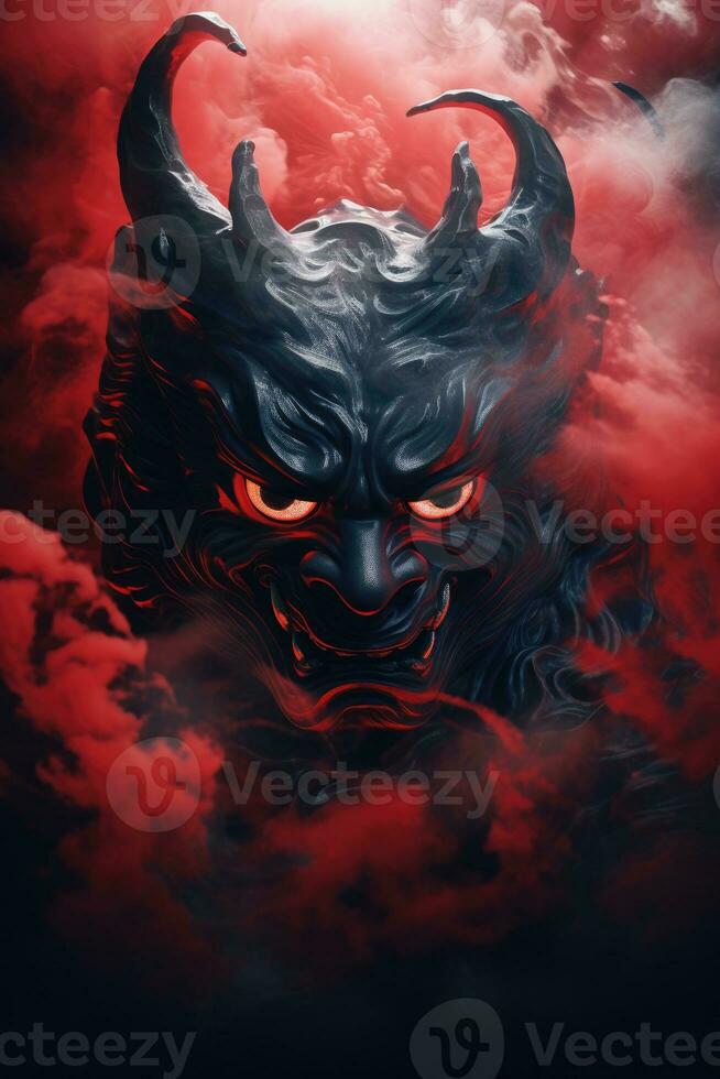 hannya máscara japonés teatro niebla nube tatuaje foto de miedo gritar demoníaco mal monstruo fumar