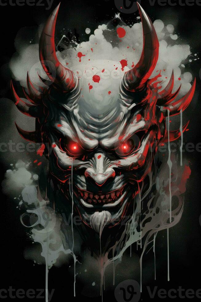 hannya mask japanese theatre fog cloud tattoo photo scary scream demonic evil monster smoke