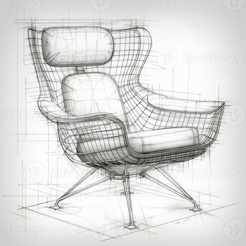 Armchair retro futuristic furniture sketch illustration hand drawing reference designer idea photo