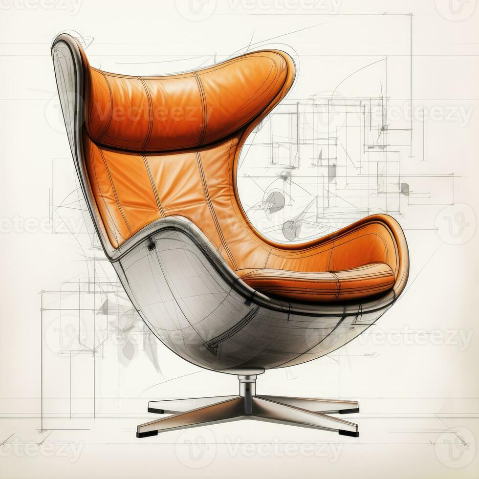 Armchair retro futuristic furniture sketch illustration hand drawing reference designer idea photo