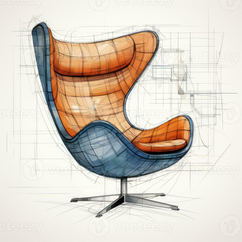 Armchair retro futuristic furniture sketch illustration hand drawing reference designer idea photo