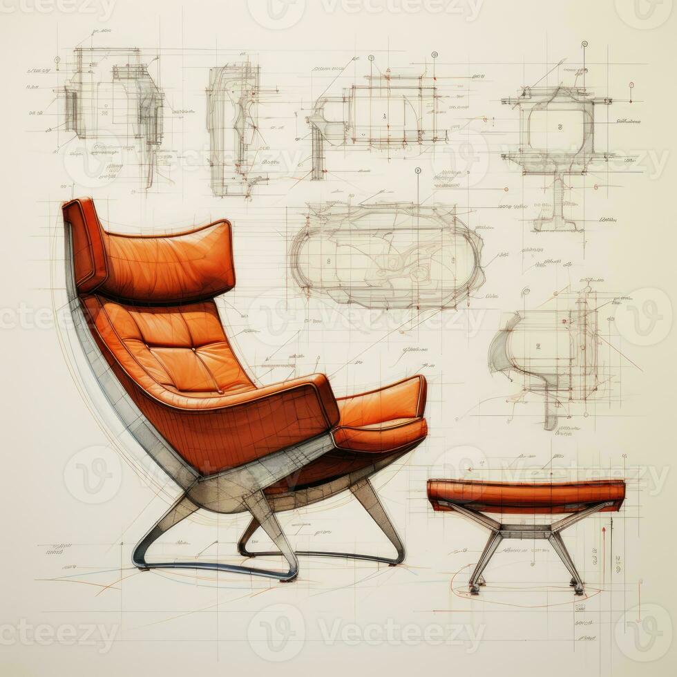 Sillón retro futurista mueble bosquejo ilustración mano dibujo referencia diseñador idea foto